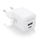 AISENS Cargador GaN 25W, 1xUSB-C PD3.0 QC4.0, 1xUSB-A QC3.0, Blanco